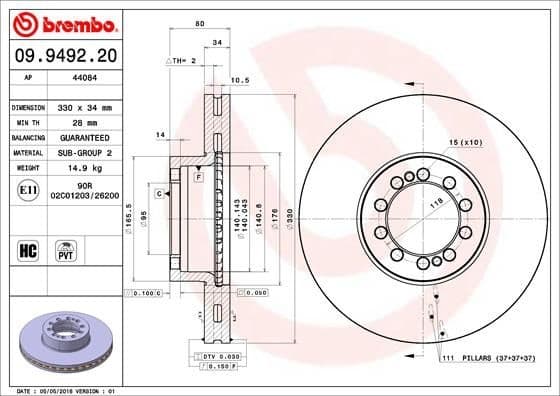 Brake Disc PRIME LINE 09.9492.20