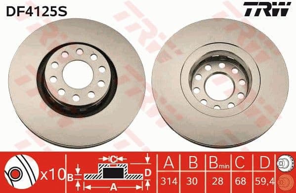 Brake Disc TRW SINGLE DF4125S