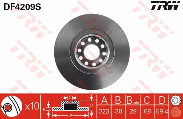 Brake Disc TRW SINGLE DF4209S