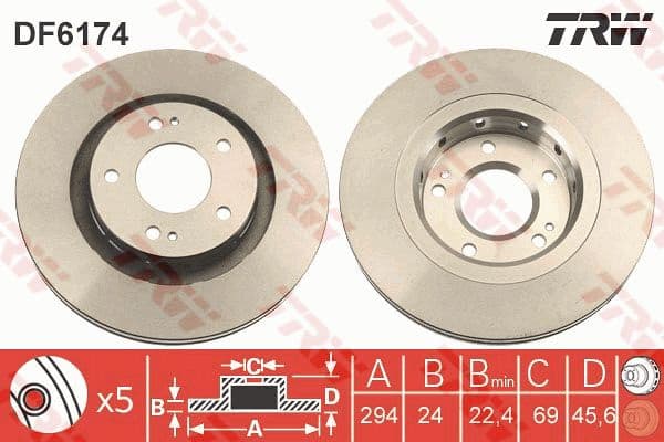 Brake discs kit front (2pcs), Top Quality DF6174