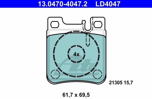 Brake Pad Set, disc brake ATE Ceramic 13.0470-4047.2