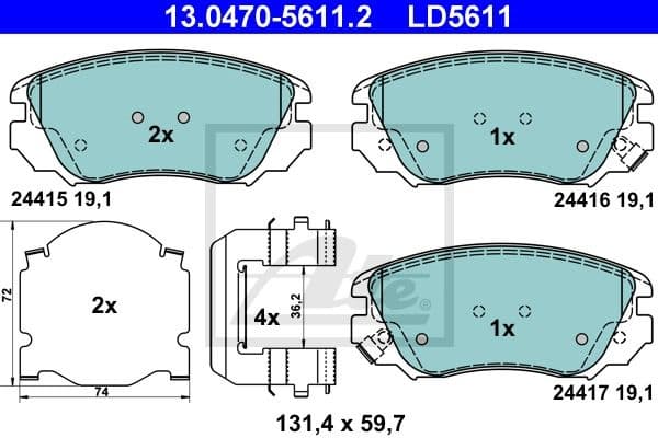 Brake Pad Set, disc brake ATE Ceramic 13.0470-5611.2