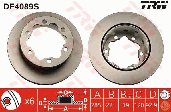 Brake Disc TRW SINGLE DF4089S