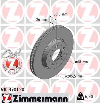 Brake disc, 1pcs FRONT 610.3701.20