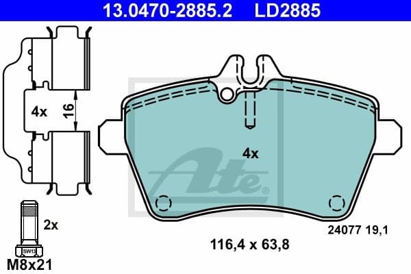 Brake Pad Set, disc brake ATE Ceramic 13.0470-2885.2 - image 2