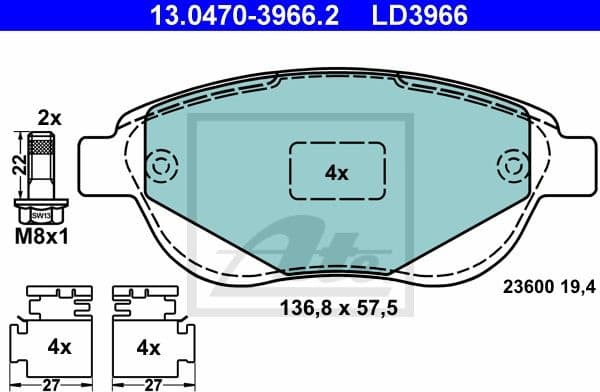 Brake Pad Set, disc brake ATE Ceramic 13.0470-3966.2