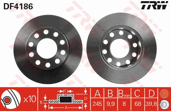 Brake discs kit rear, (2pcs), Top Quality DF4186 - image 4