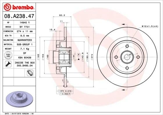 Brake Disc PRIME LINE - With Bearing Kit 08.A238.47