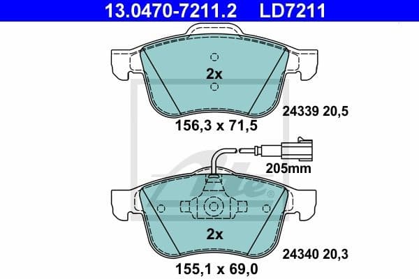 Brake Pad Set, disc brake ATE Ceramic 13.0470-7211.2