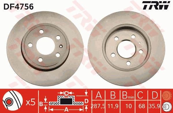 Brake discs kit rear, (2pcs), Top Quality DF4756