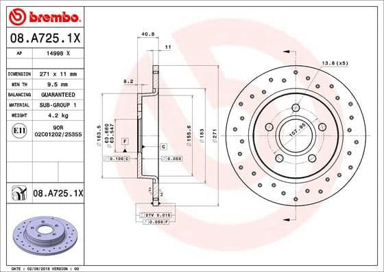 Brake Disc XTRA LINE - Xtra 08.A725.1X