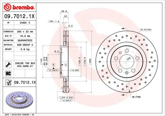 Brake Disc XTRA LINE - Xtra 09.7012.1X