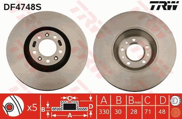 Brake Disc TRW SINGLE DF4748S