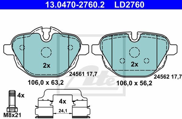 Brake Pad Set, disc brake ATE Ceramic 13.0470-2760.2