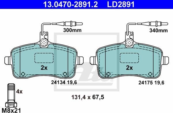Brake Pad Set, disc brake ATE Ceramic 13.0470-2891.2