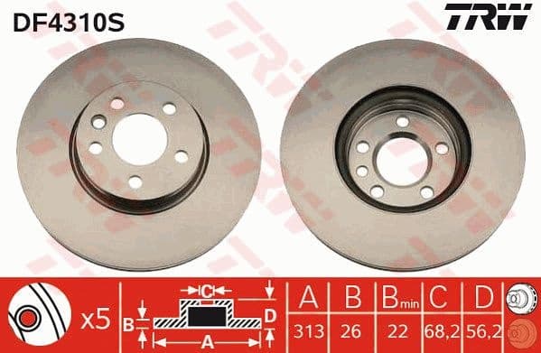 Brake Disc TRW SINGLE DF4310S
