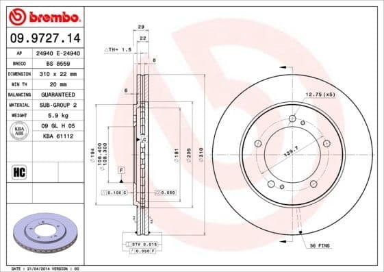 Brake Disc PRIME LINE 09.9727.14