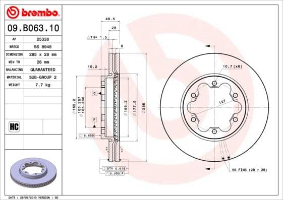 Brake Disc PRIME LINE 09.B063.10