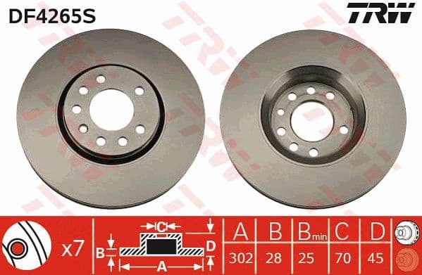 Brake Disc TRW SINGLE DF4265S