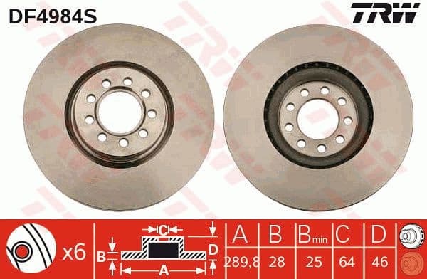Brake Disc TRW SINGLE DF4984S