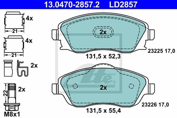Brake Pad Set, disc brake ATE Ceramic 13.0470-2857.2 - image 2