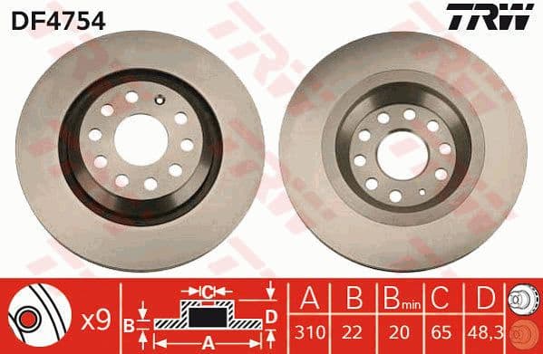 Brake discs kit rear, (2pcs), Top Quality DF4754