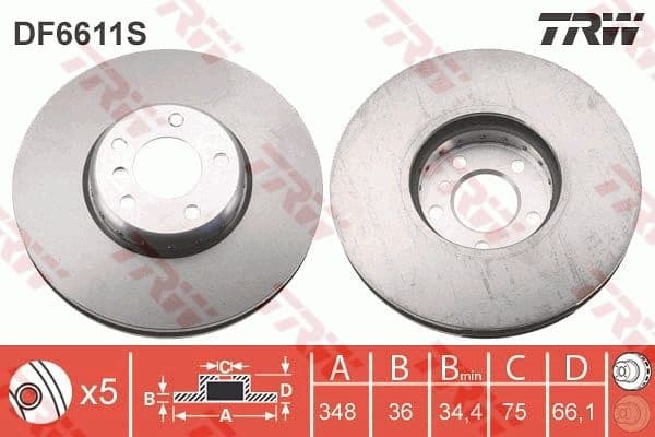 Brake Disc TRW SINGLE DF6611S - image 2
