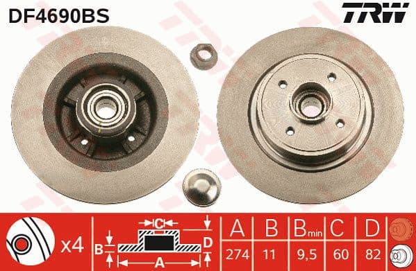 Brake Disc TRW SINGLE DF4690BS