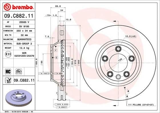 Brake disc, 1pcs FRONT, Top Quality 09.C882.11
