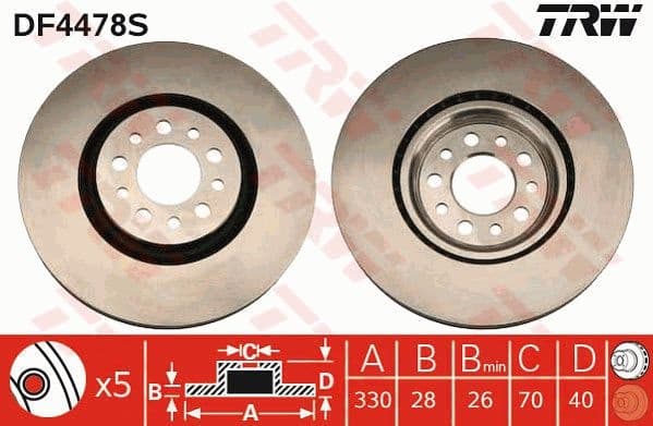 Brake Disc TRW SINGLE DF4478S