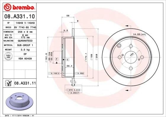Brake Disc PRIME LINE - UV Coated 08.A331.11