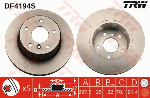 Brake Disc TRW SINGLE DF4194S