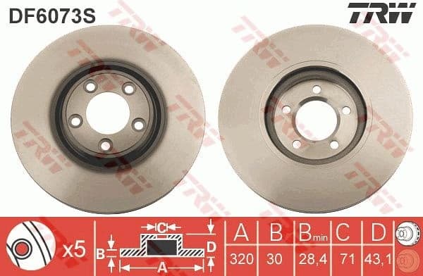 Brake Disc TRW SINGLE DF6073S