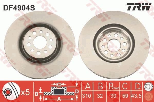Brake Disc TRW SINGLE DF4904S