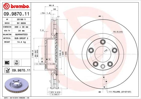 Brake Disc PRIME LINE - UV Coated 09.9870.11