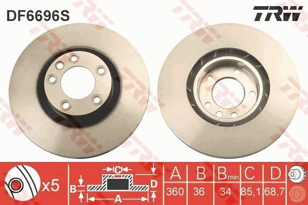 Brake Disc TRW SINGLE DF6696S