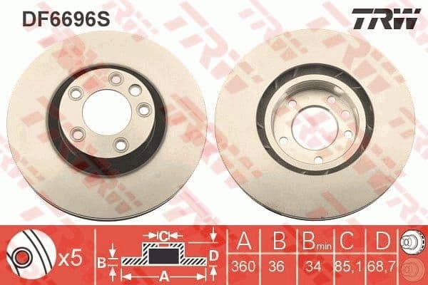 Brake Disc TRW SINGLE DF6696S - image 2