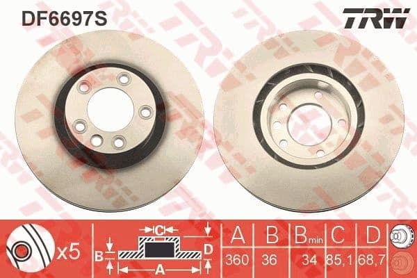 Brake Disc TRW SINGLE DF6697S - image 2