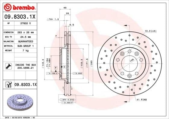 Brake Disc XTRA LINE - Xtra 09.8303.1X