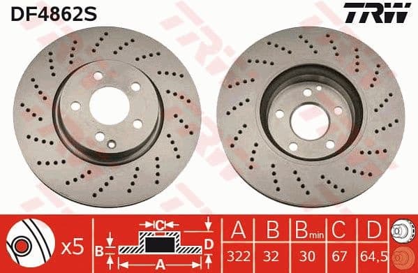 Brake disc, 1pcs FRONT, Top Quality DF4862S