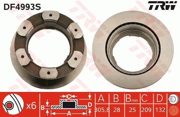 Brake Disc TRW SINGLE DF4993S