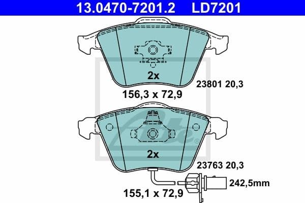 Brake Pad Set, disc brake ATE Ceramic 13.0470-7201.2