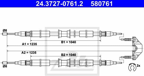 Cable Pull, parking brake 24.3727-0761.2
