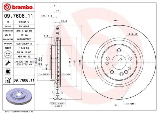 Brake Disc PRIME LINE - UV Coated 09.7606.11