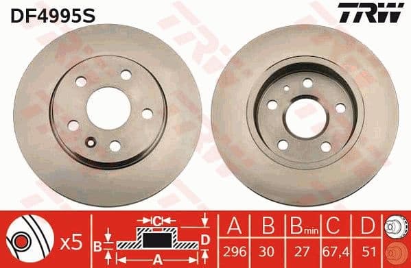 Brake Disc TRW SINGLE DF4995S