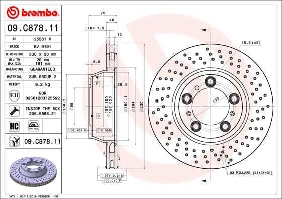Brake Disc PRIME LINE - UV Coated 09.C878.11