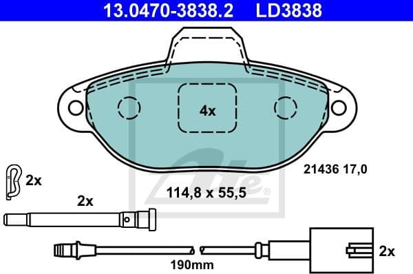 Brake Pad Set, disc brake ATE Ceramic 13.0470-3838.2