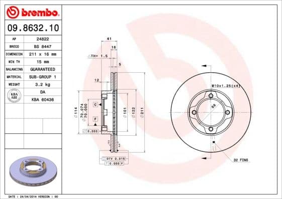 Brake Disc PRIME LINE 09.8632.10