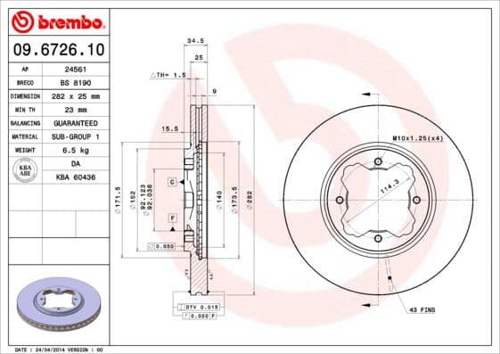 Brake Disc PRIME LINE 09.6726.10