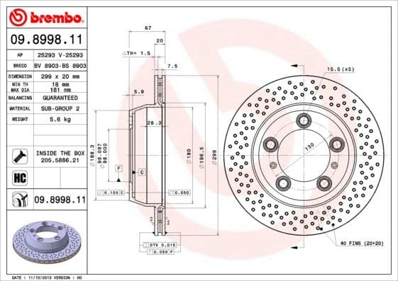 Brake Disc PRIME LINE - UV Coated 09.8998.11